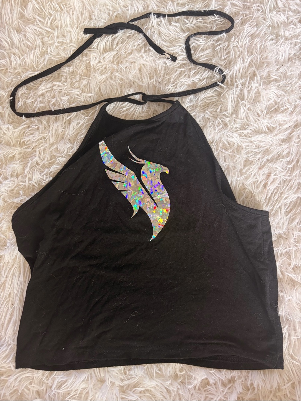 Black Halter Tank Top with Holographic Illenium Graphic